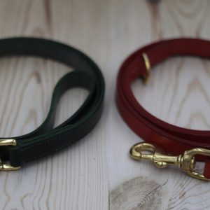 bridle leather dog leads available in red or green