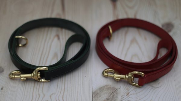 bridle leather dog leads available in red or green